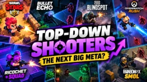 top-down shooters games and the next big mobile gaming trend, featuring Brawl Stars, Bullet Echo, and other shooter titles.