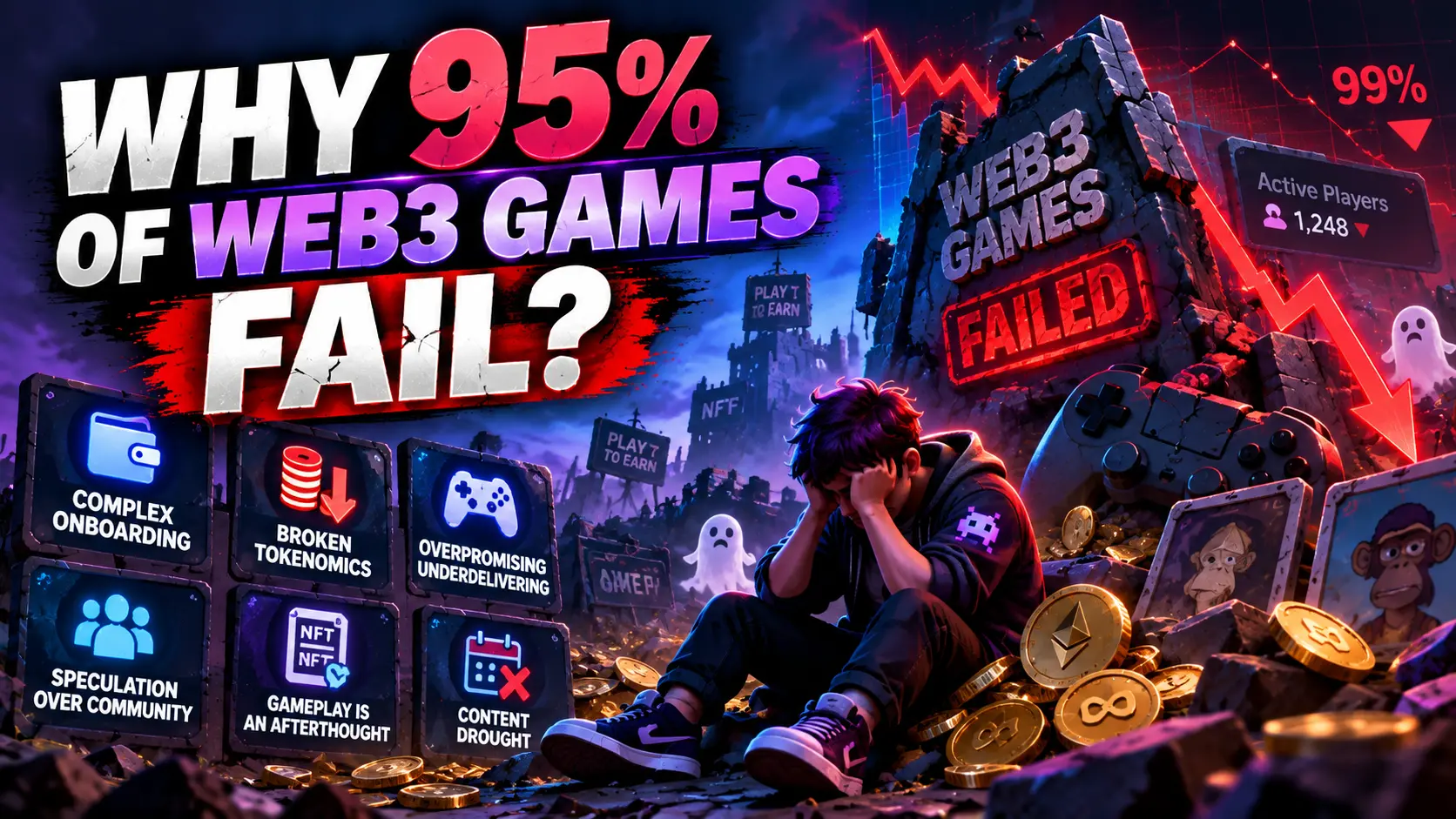 Web3 games fail due to poor gameplay, broken tokenomics, and low player retention