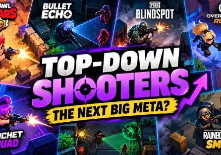 top-down shooters games and the next big mobile gaming trend, featuring Brawl Stars, Bullet Echo, and other shooter titles.