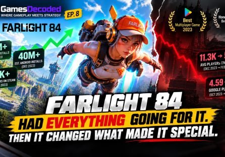 Farlight 84 product differentiation case study showing jetpack gameplay, player statistics and Version 2.0 changes